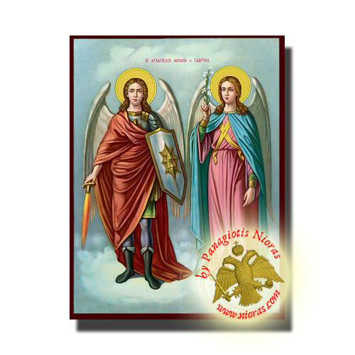 Michael and Gabriel the Holy Archangels Neoclassical Orthodox Wooden Icon